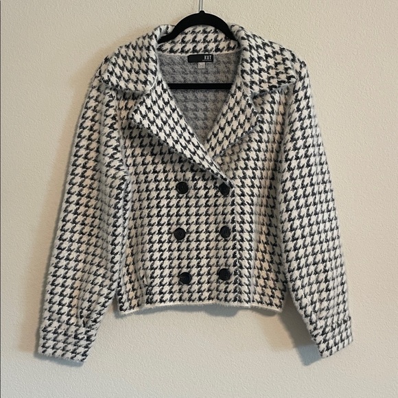 Kut From The Kloth Aaliyah Double Breasted Houndstooth Jacket‎ Large Stretch - Picture 2 of 13